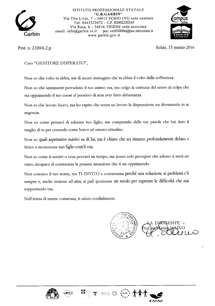 Lettera a genitore disperato